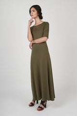 Elbow Sleeve Boatneck Dress