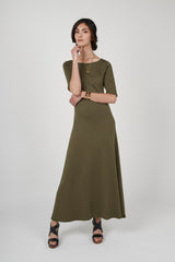 Elbow Sleeve Boatneck Dress