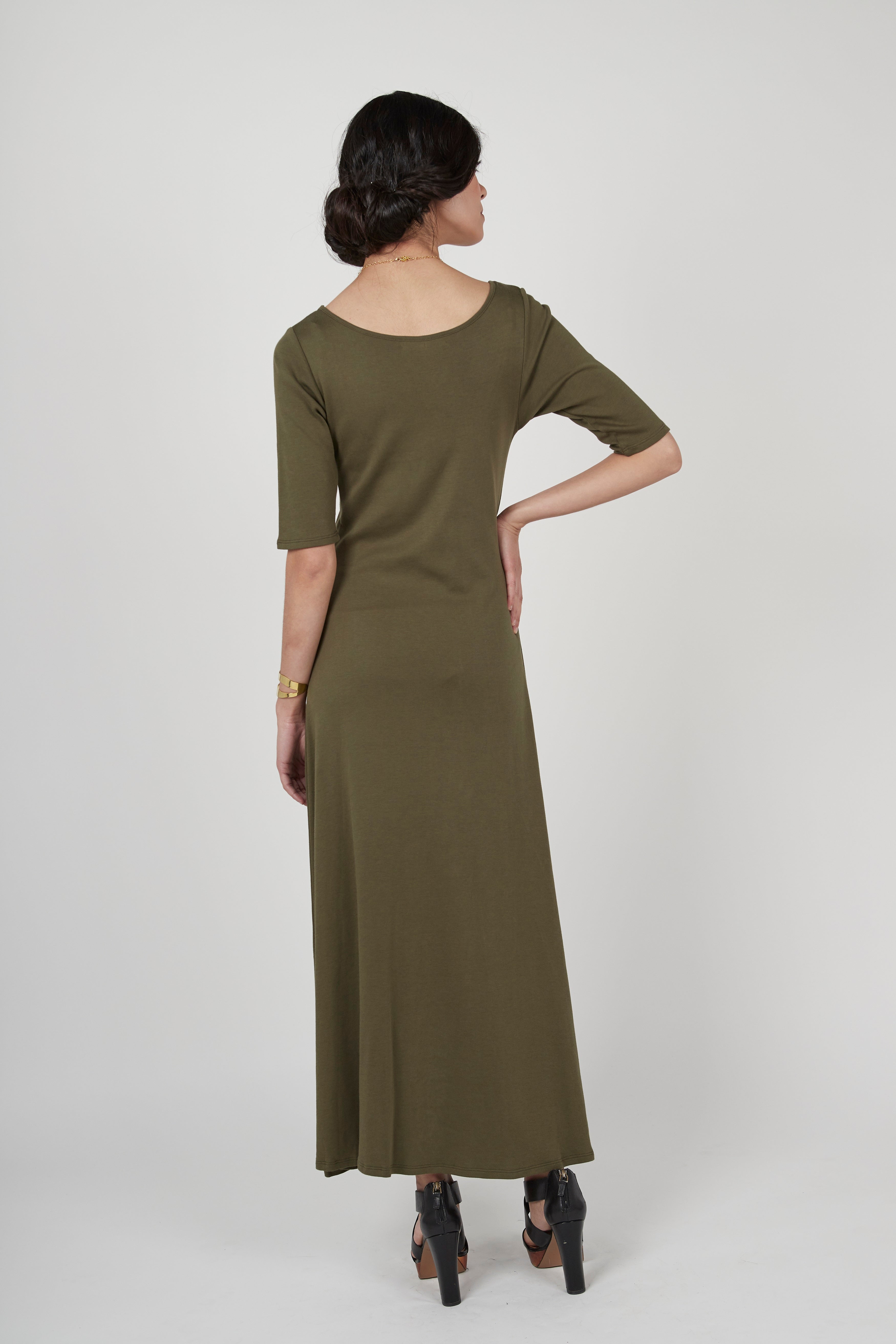 Elbow Sleeve Boatneck Dress