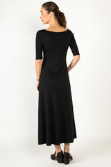 Womens Elbow Sleeve Boatneck Dress | Black | Organic Cotton Clothing
