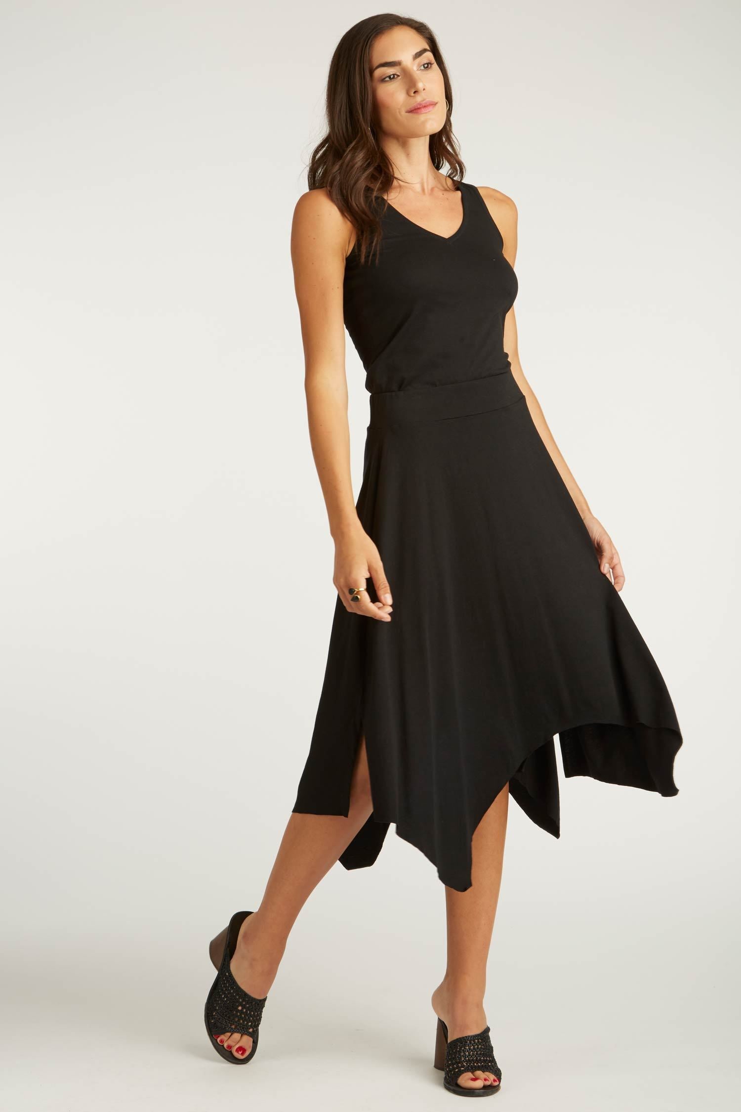 Womens Organic Cotton Skirts | Black Handkerchief Hem Skirt | Indigenous