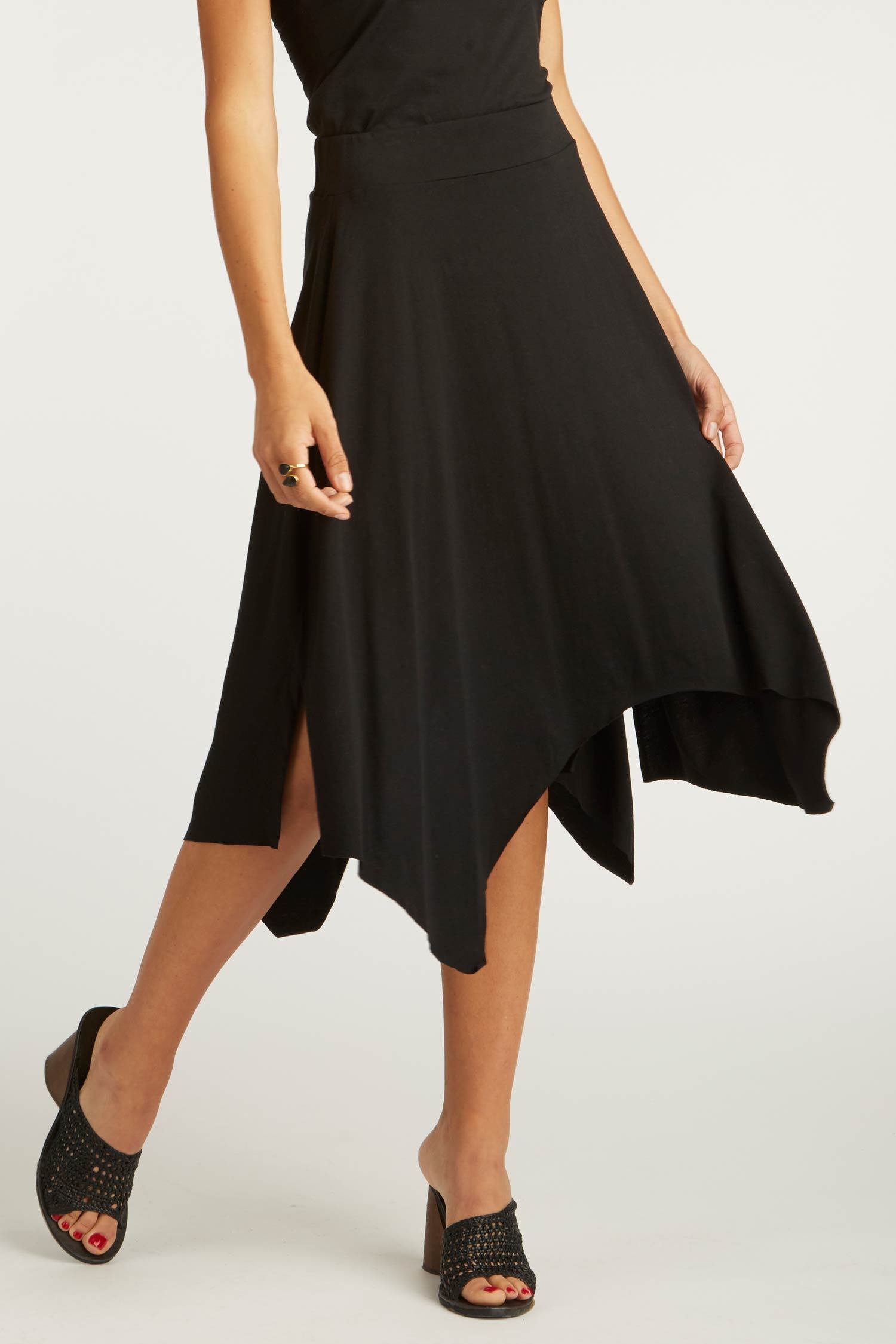 Womens Organic Cotton Skirts | Black Handkerchief Hem Skirt | Indigenous
