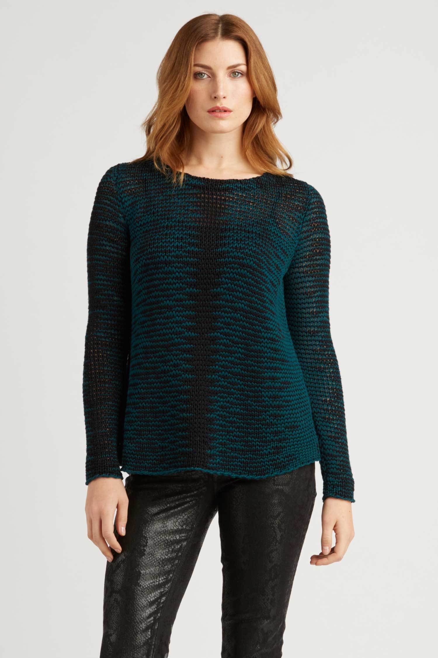 Womens Artisan Knit Sweater | Organic Cotton Clothing | Teal Black