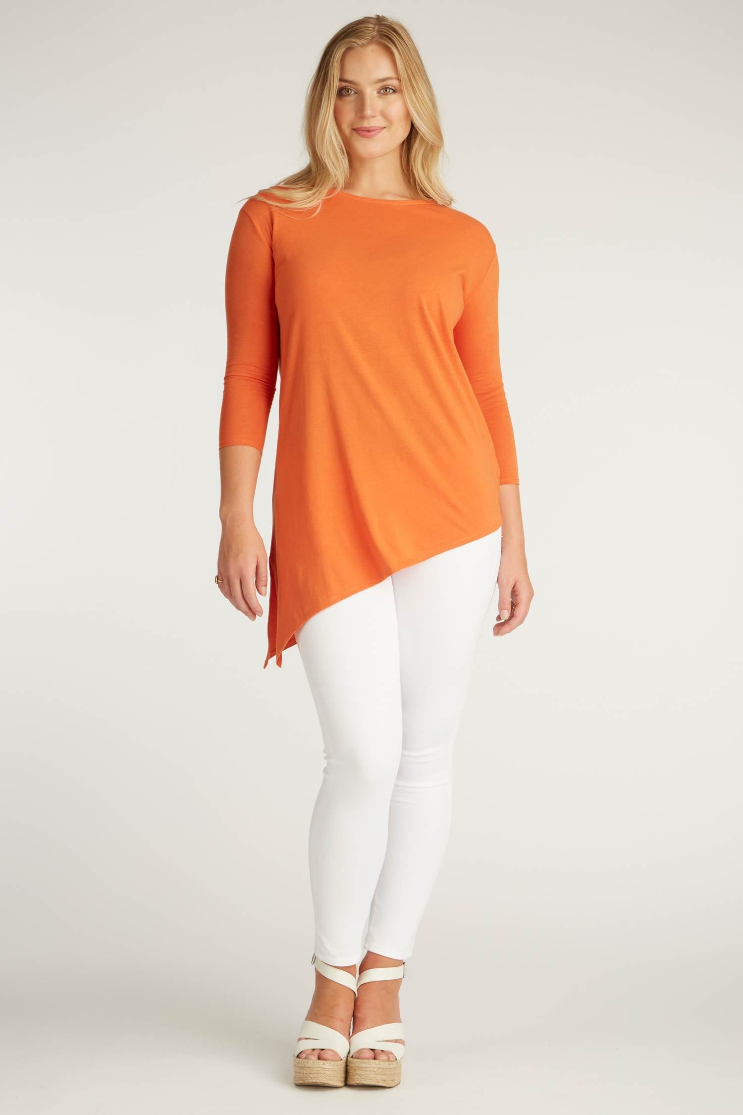 Womens Organic Cotton Top | Orange Asymmetrical Tunic | Indigenous