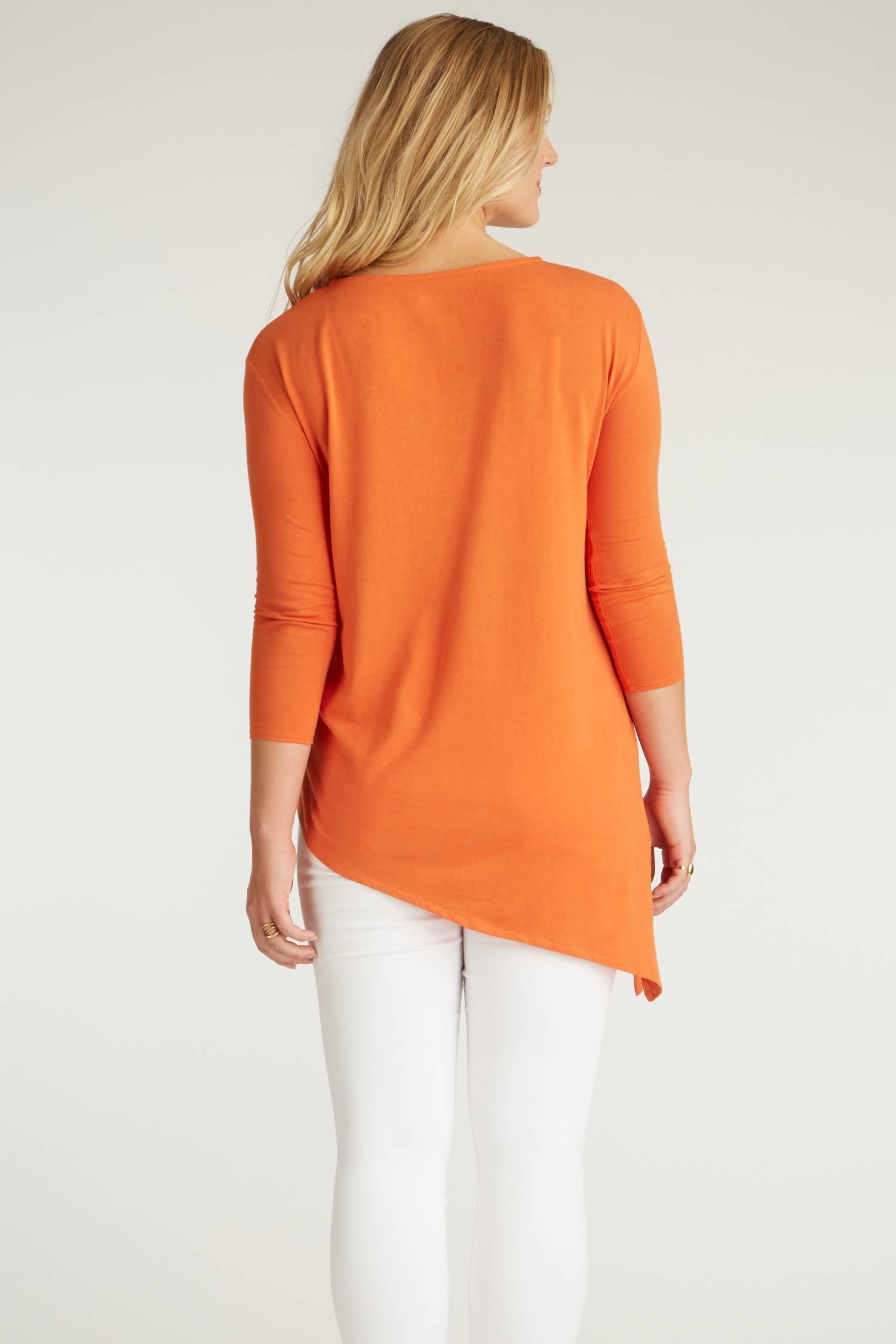 Womens Organic Cotton Top | Orange Asymmetrical Tunic | Indigenous