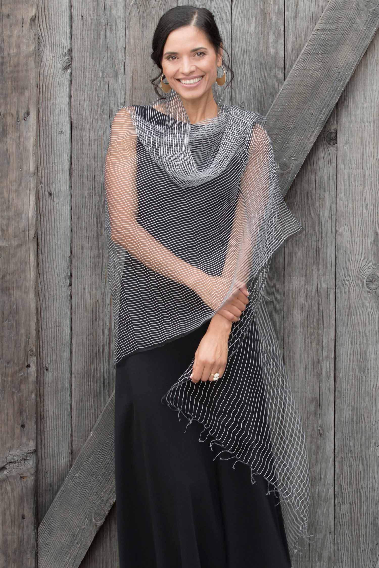 Handloomed Silk Scarf | Parallel Structure Scarf | Black White