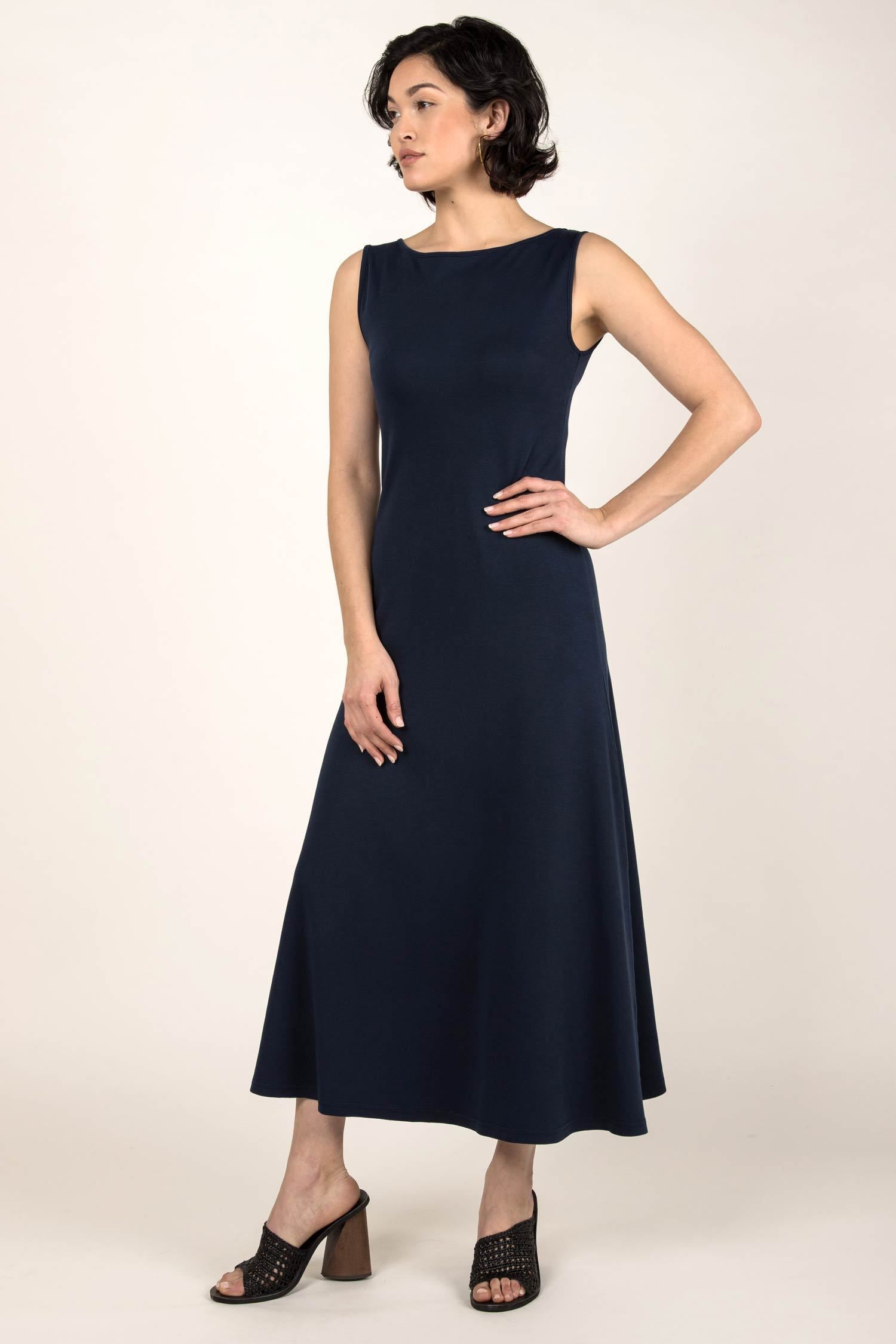 Womens Organic Cotton Dress | Navy Blue Boatneck Dress | Indigenous