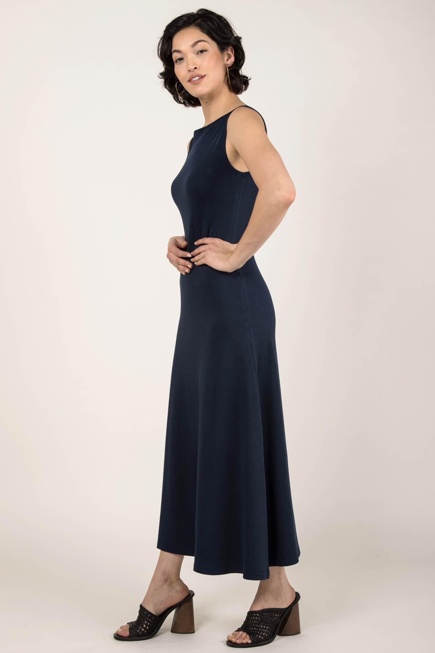 Womens Organic Cotton Dress | Navy Blue Boatneck Dress | Indigenous