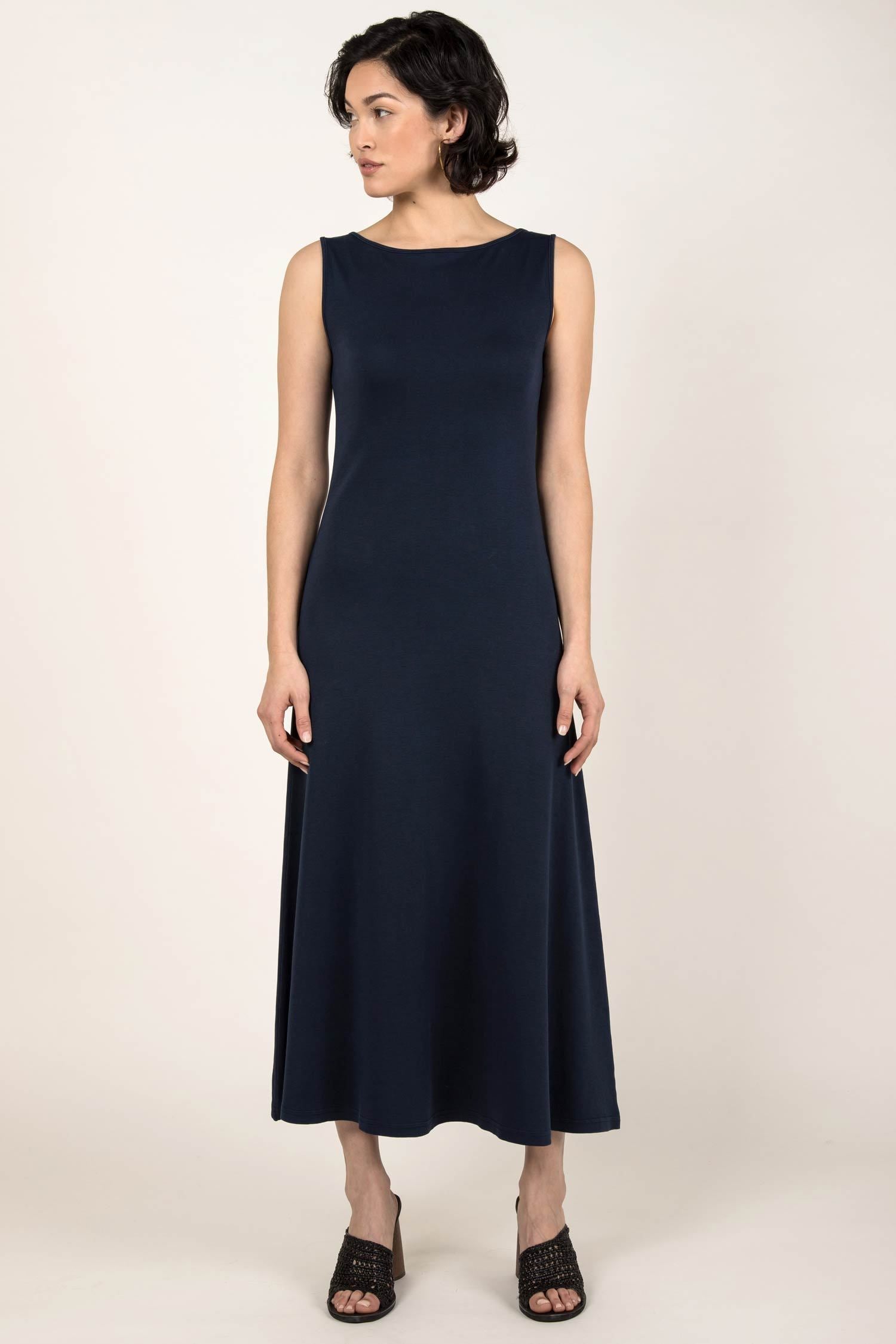 Womens Organic Cotton Dress | Navy Blue Boatneck Dress | Indigenous