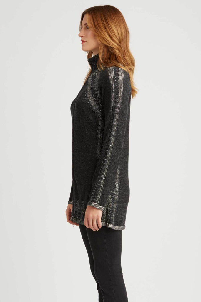 Womens Organic Cotton Sweater | Black | Cable Zip Cardigan