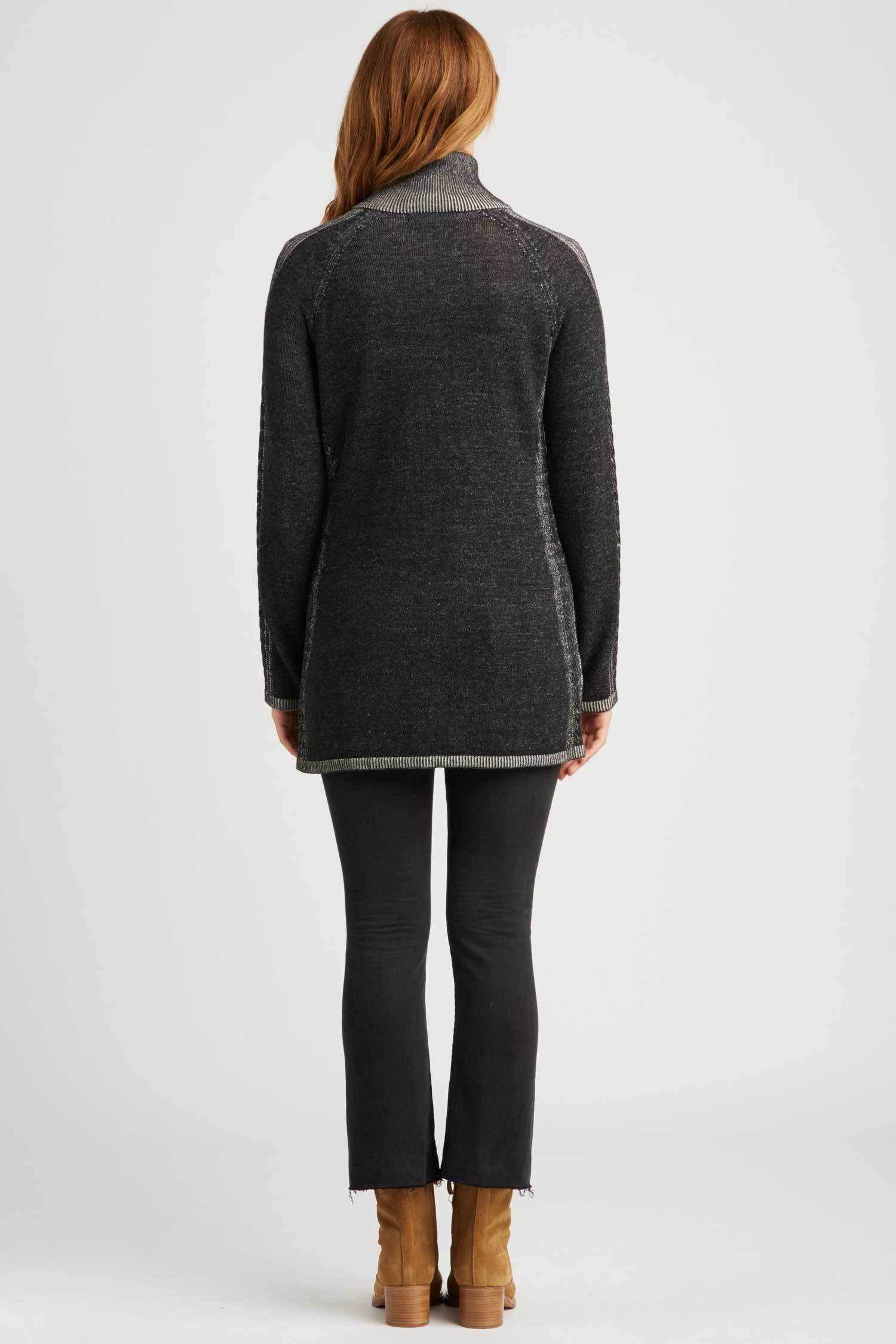Womens Organic Cotton Sweater | Black | Cable Zip Cardigan