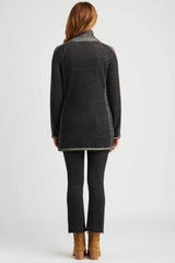 Womens Organic Cotton Sweater | Black | Cable Zip Cardigan
