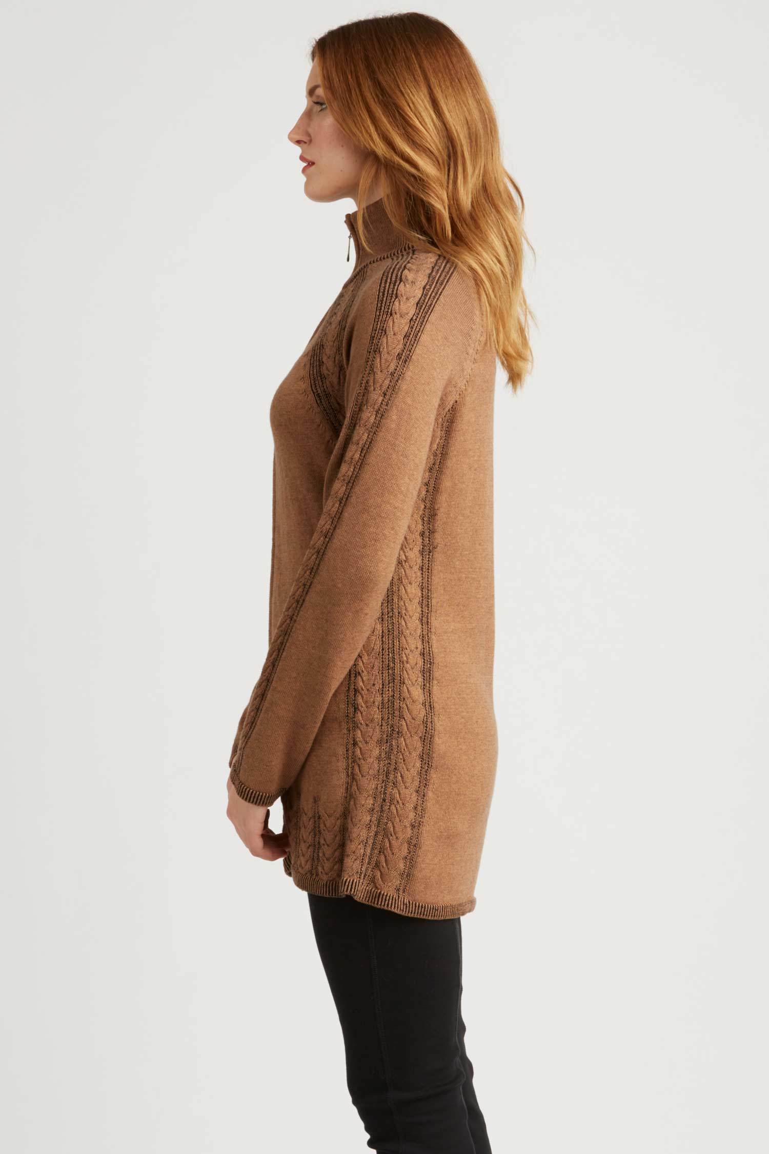 Womens Organic Cotton Sweater | Brown | Cable Zip Cardigan