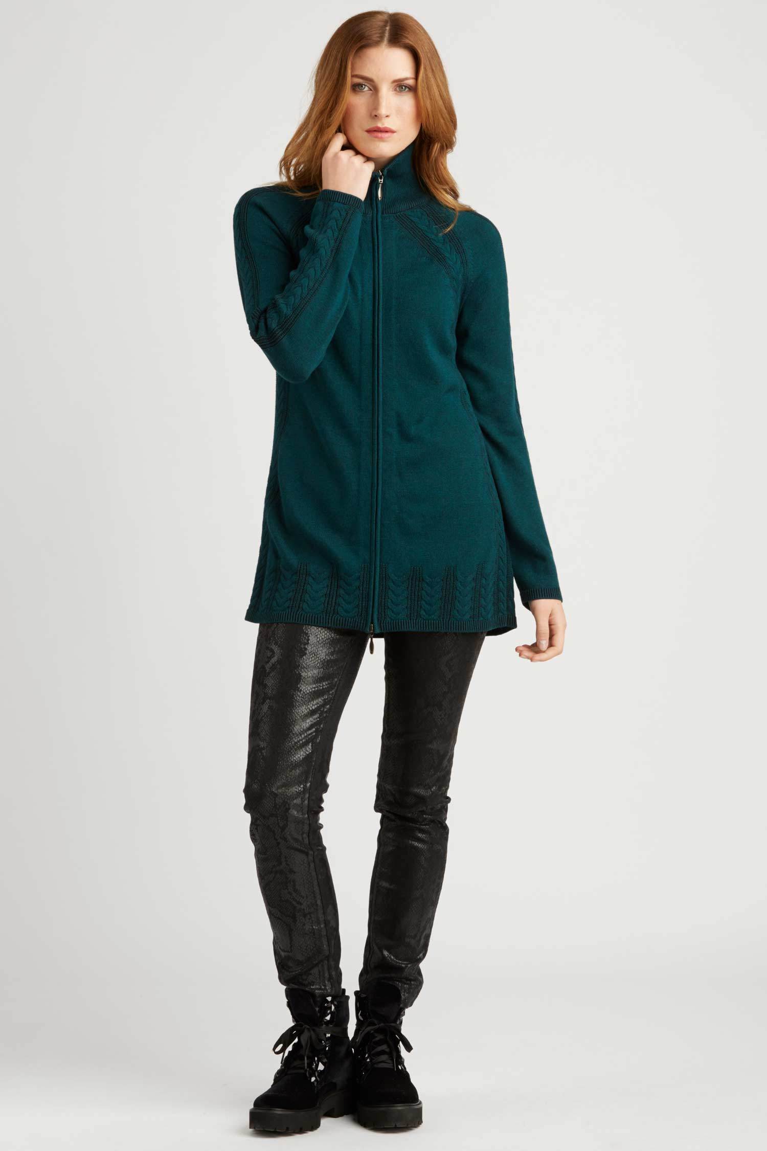 Womens Organic Cotton Sweater | Jade | Cable Zip Cardigan
