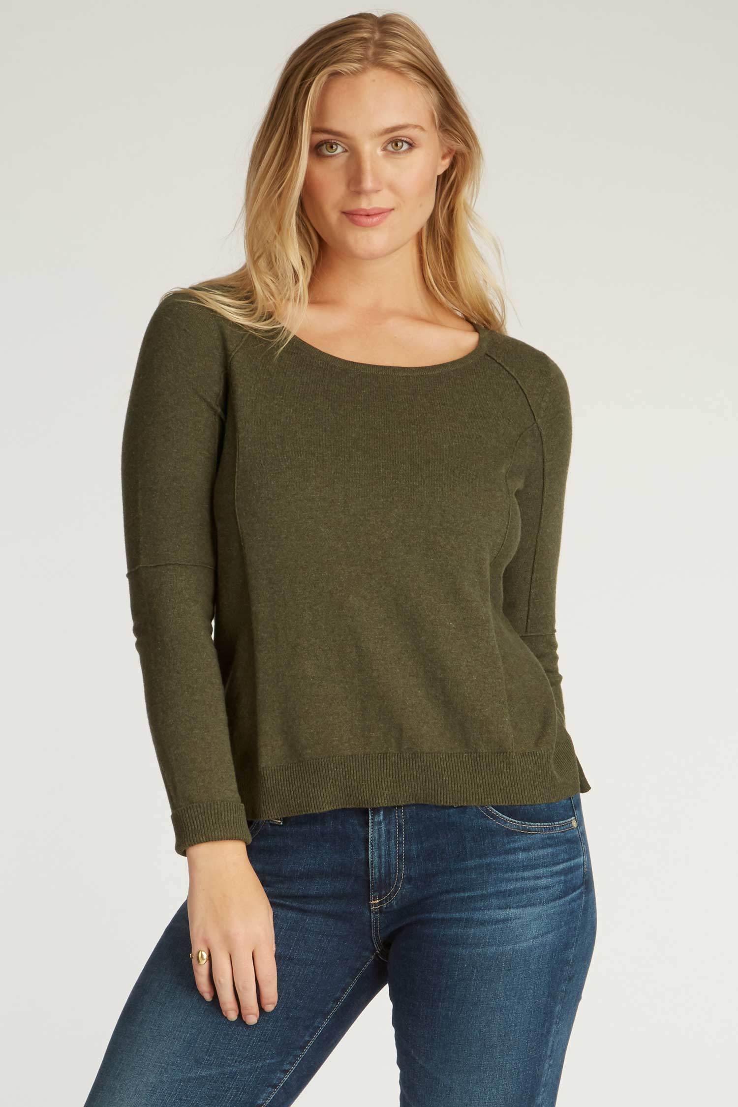 Womens Organic Cotton Sweater - Cropped Knit Pullover - Moss Green - Indigenous