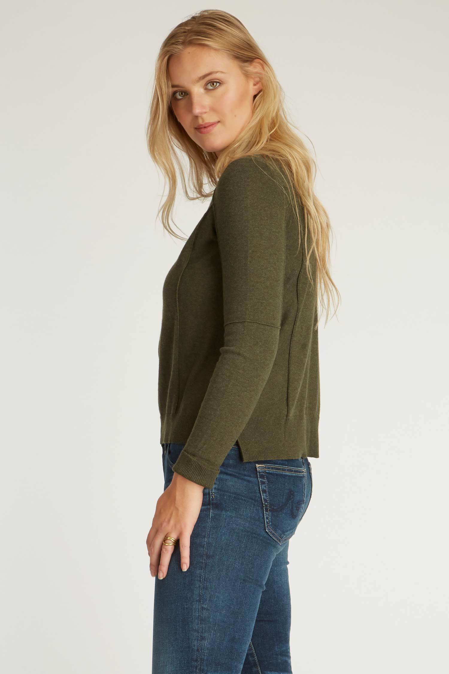 Womens Organic Cotton Sweater - Cropped Knit Pullover - Moss Green - Indigenous