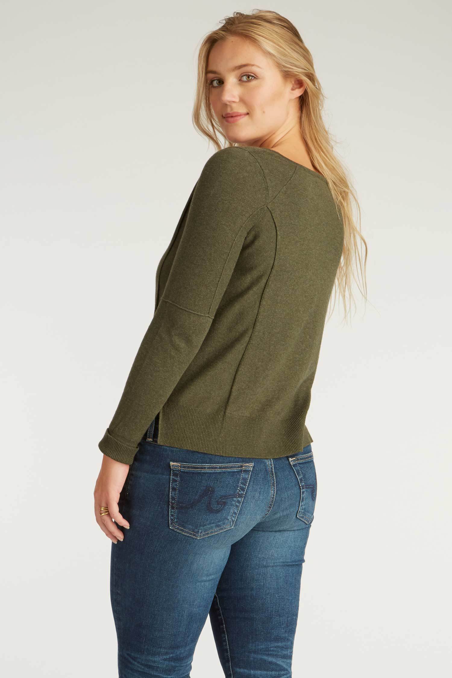 Womens Organic Cotton Sweater - Cropped Knit Pullover - Moss Green - Indigenous