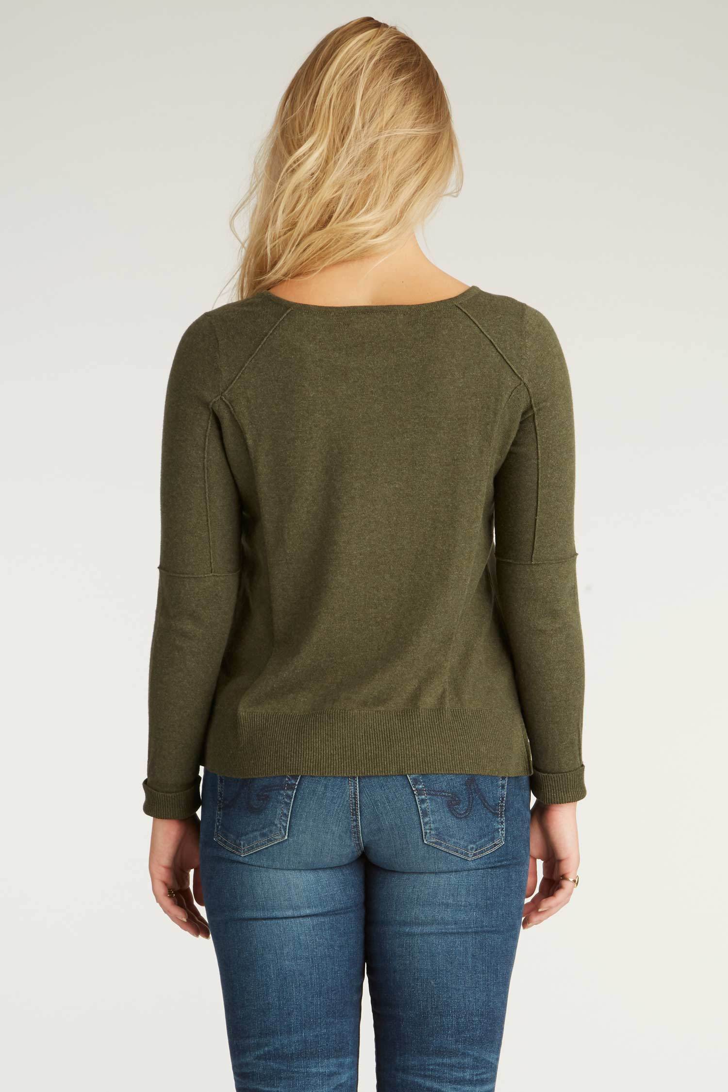 Womens Organic Cotton Sweater - Cropped Knit Pullover - Moss Green - Indigenous