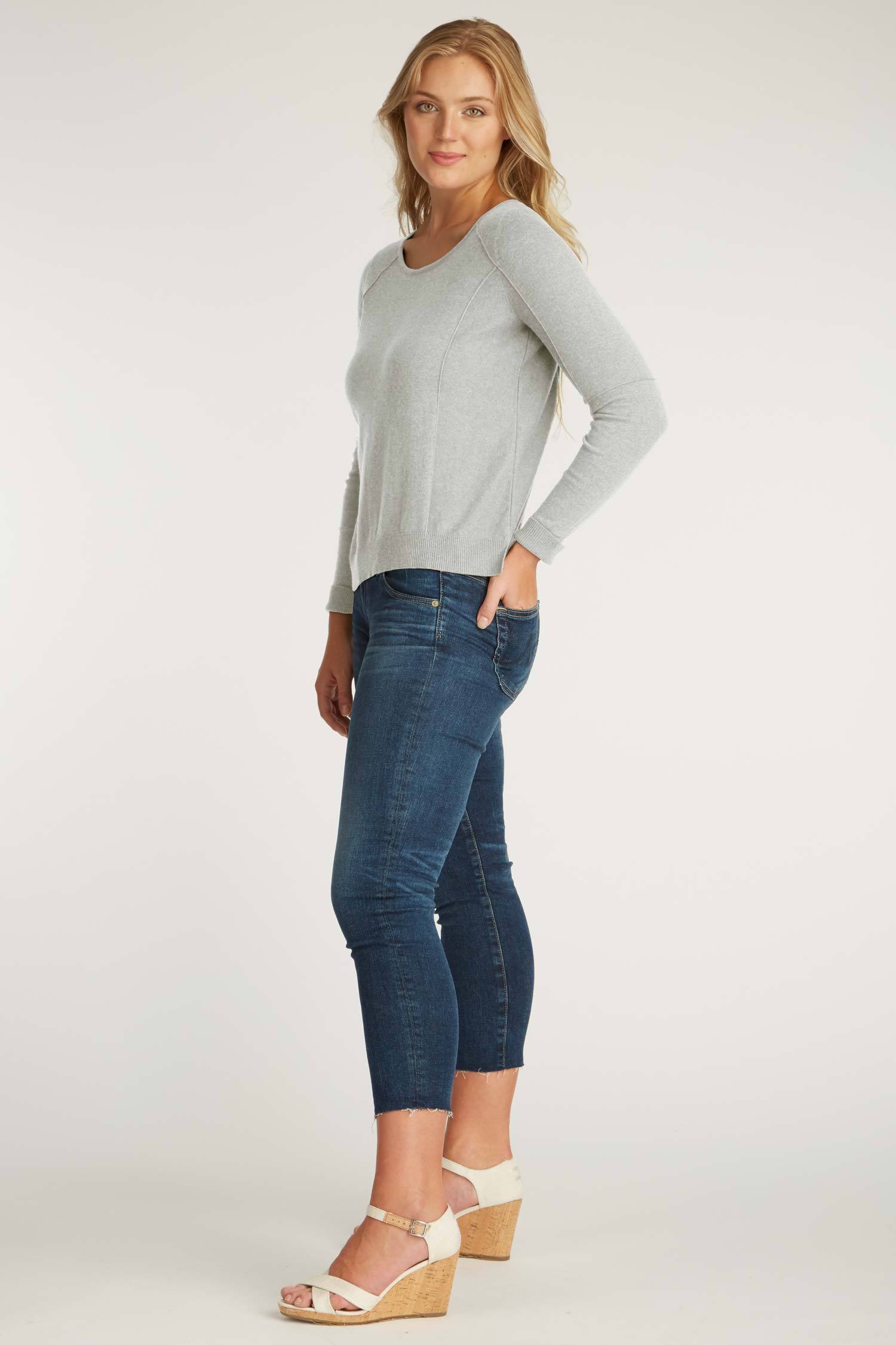 Womens Organic Cotton Sweater - Cropped Knit Pullover - Gray - Indigenous