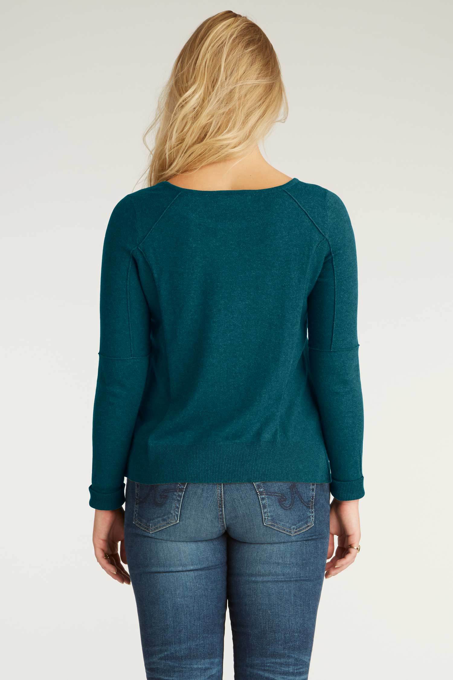 Womens Organic Cotton Sweater - Cropped Knit Pullover - Water Blue - Indigenous