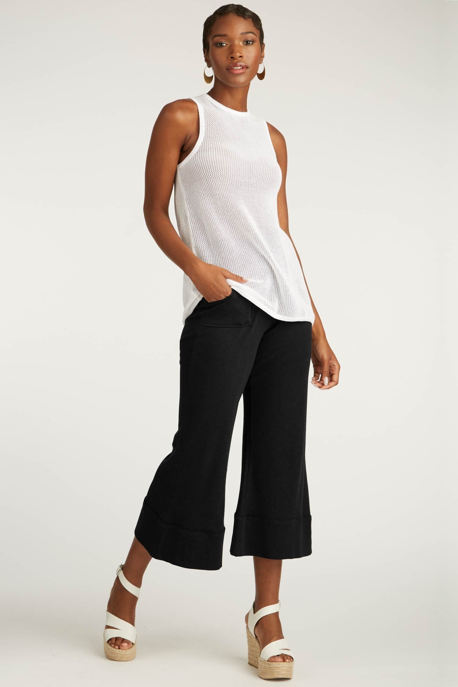 Womens Organic Cotton Pants | Cropped Wide Leg Pant | Black