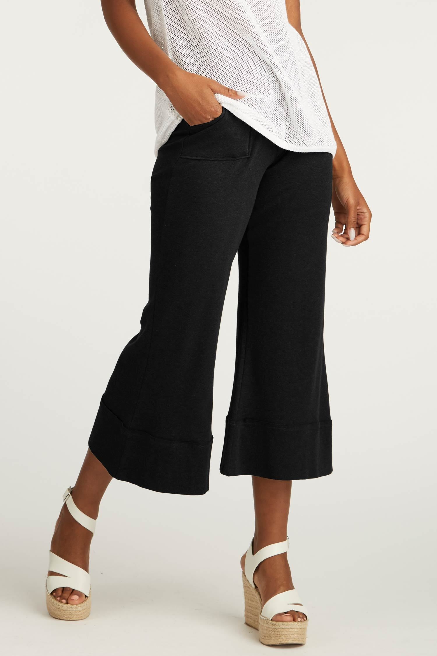Womens Organic Cotton Pants | Cropped Wide Leg Pant | Black