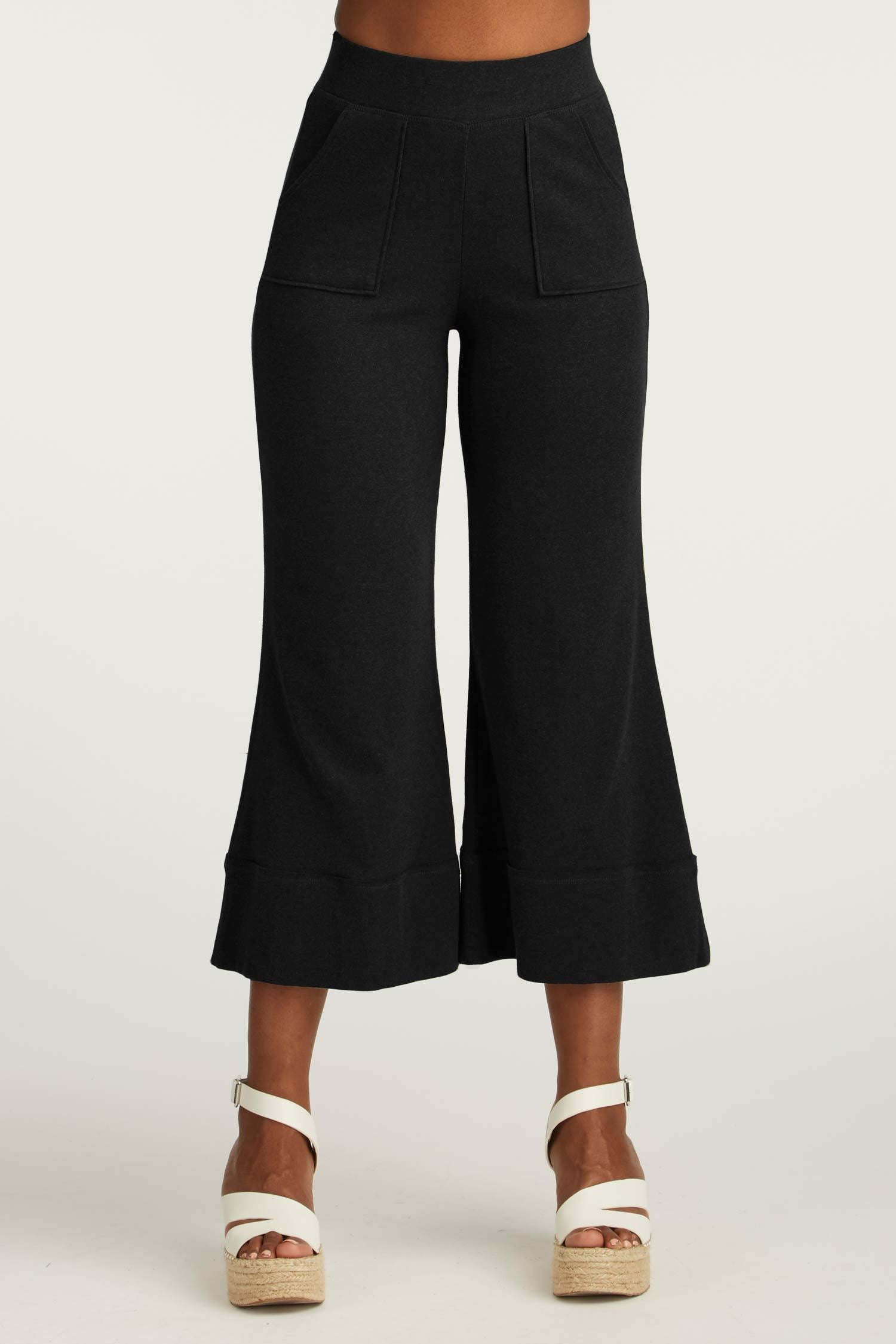 Womens Organic Cotton Pants | Cropped Wide Leg Pant | Black
