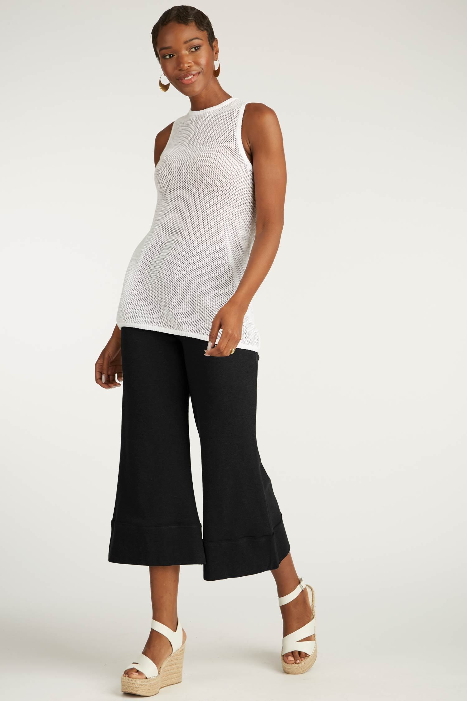Womens Organic Cotton Pants | Cropped Wide Leg Pant | Black
