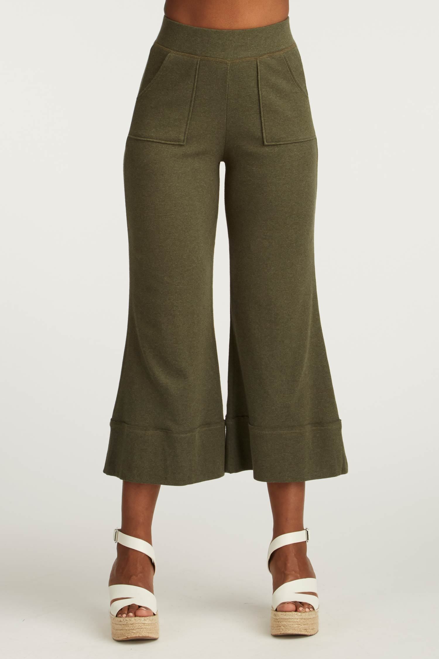Womens Organic Cotton Pants | Cropped Wide Leg Pant | Green