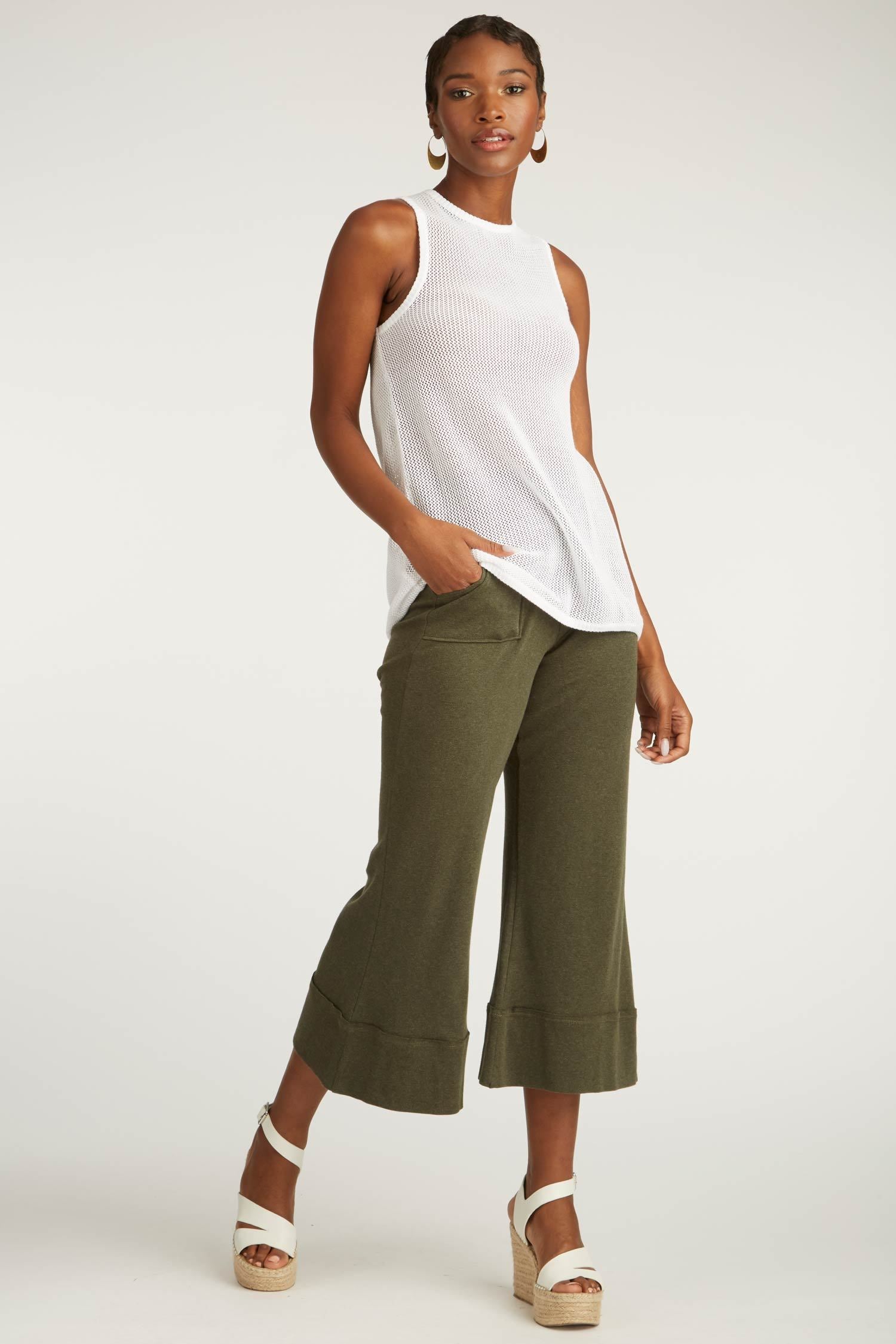 Womens Organic Cotton Pants | Cropped Wide Leg Pant | Green