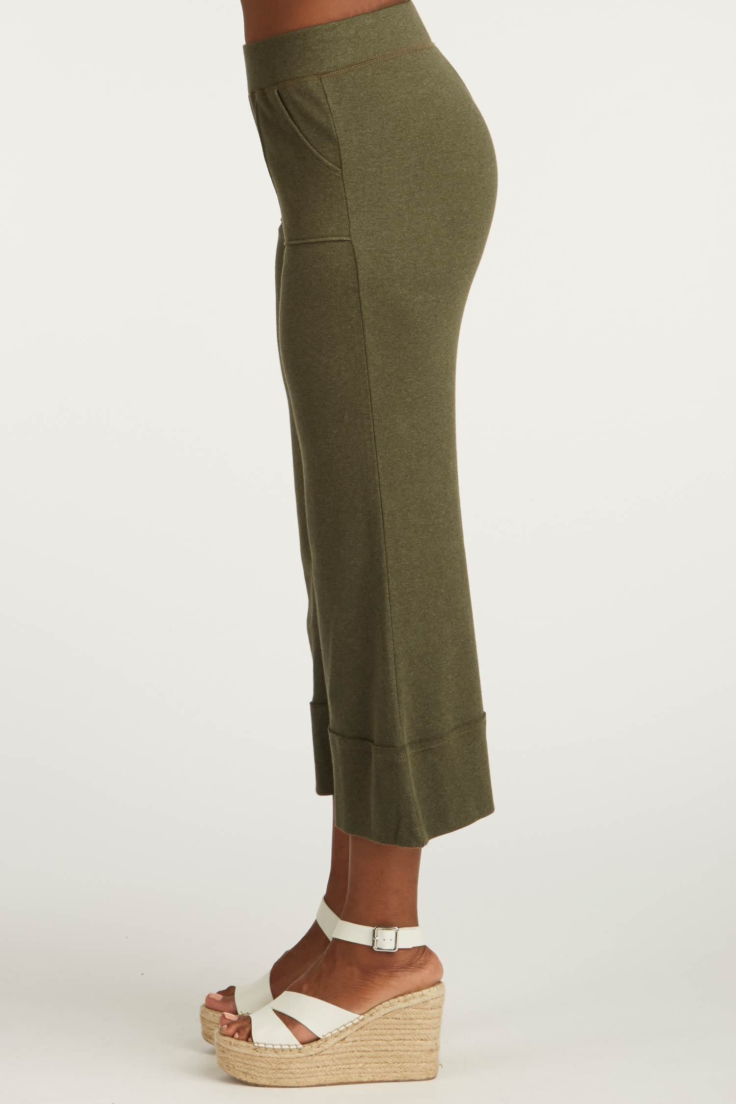 Womens Organic Cotton Pants | Cropped Wide Leg Pant | Green