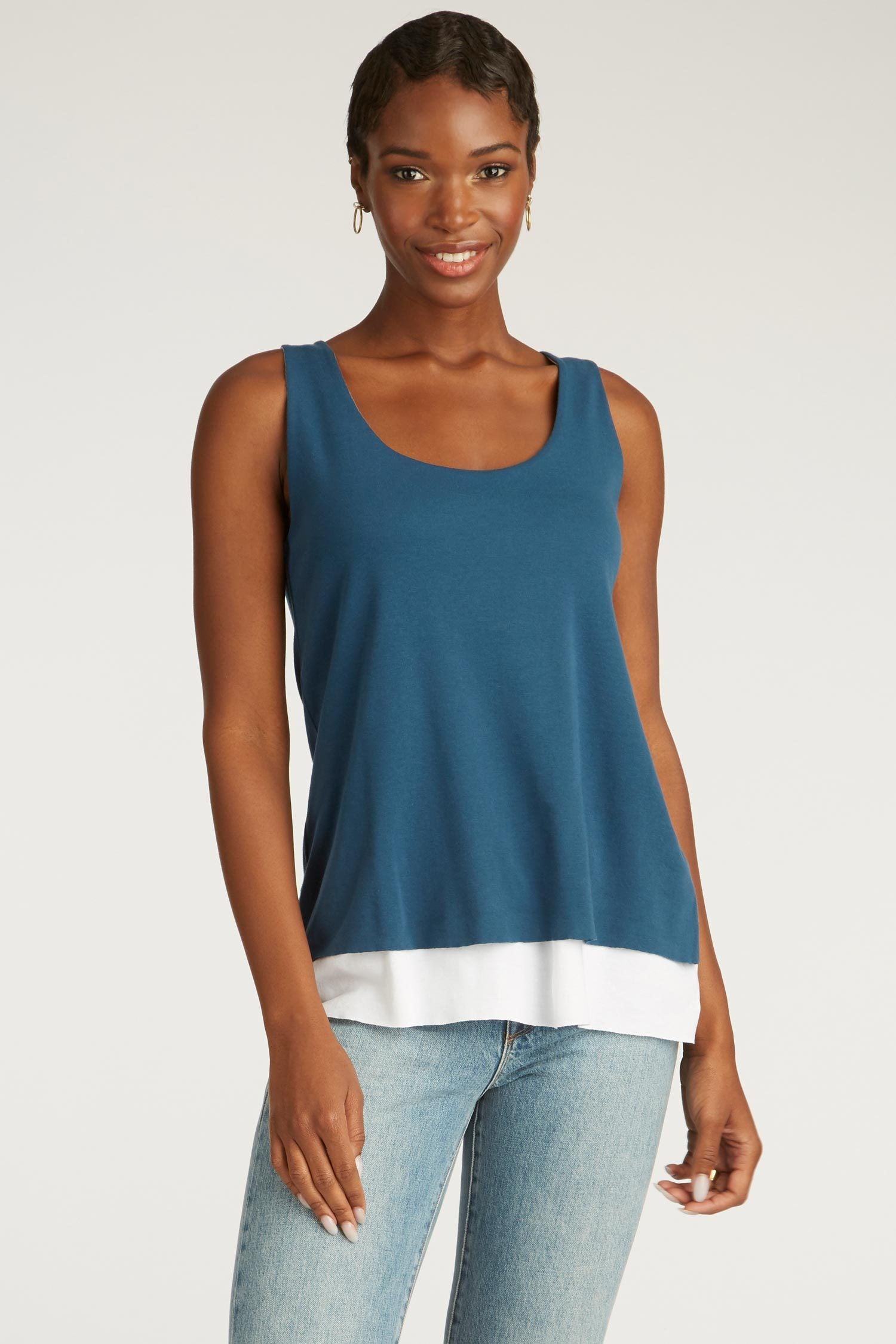 Womens Organic Cotton Top | Double Layer Tank | Blue White