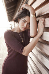 Womens Elbow Sleeve Boatneck Dress | Burgundy | Organic Cotton Clothing