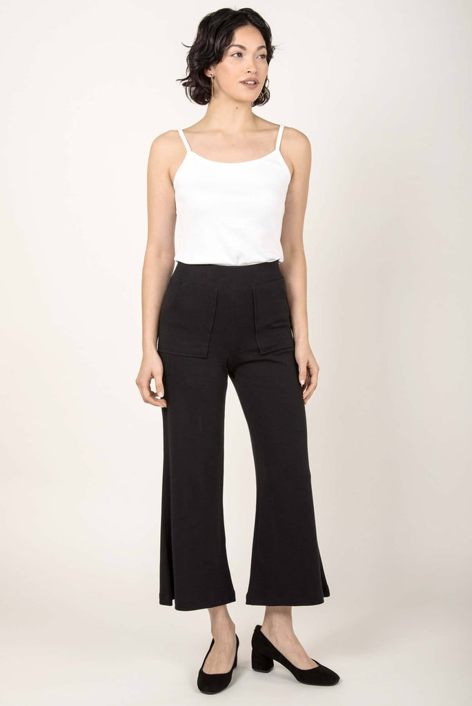 Womens organic cotton pants | Cropped Wide Leg Pant | Black