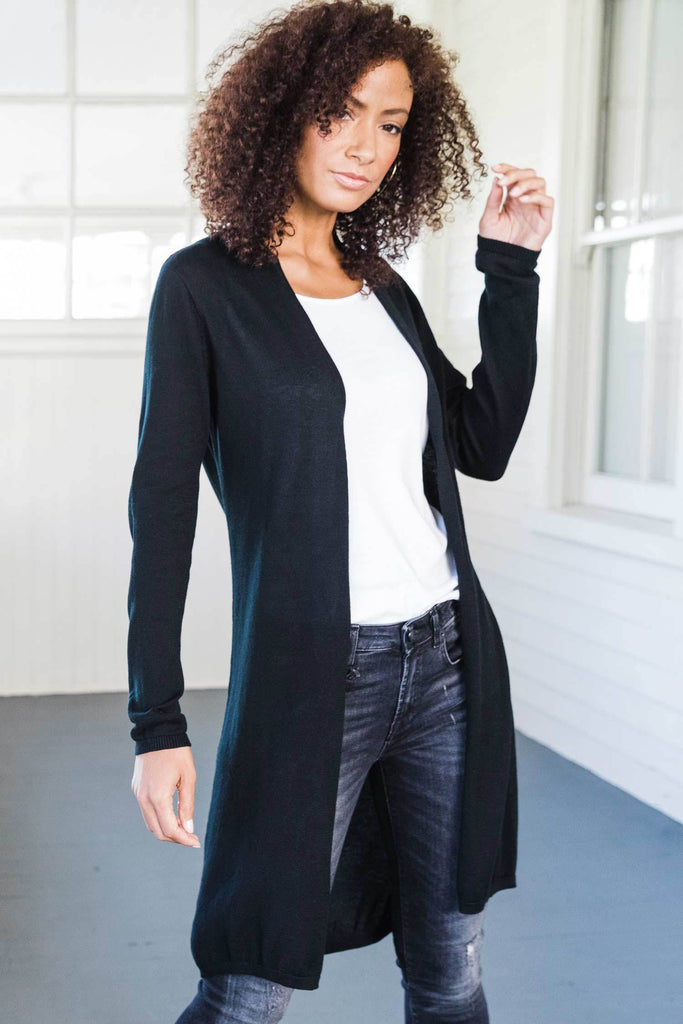 Womens Organic Cotton Sweater | Essential Knit Cardigan | Black