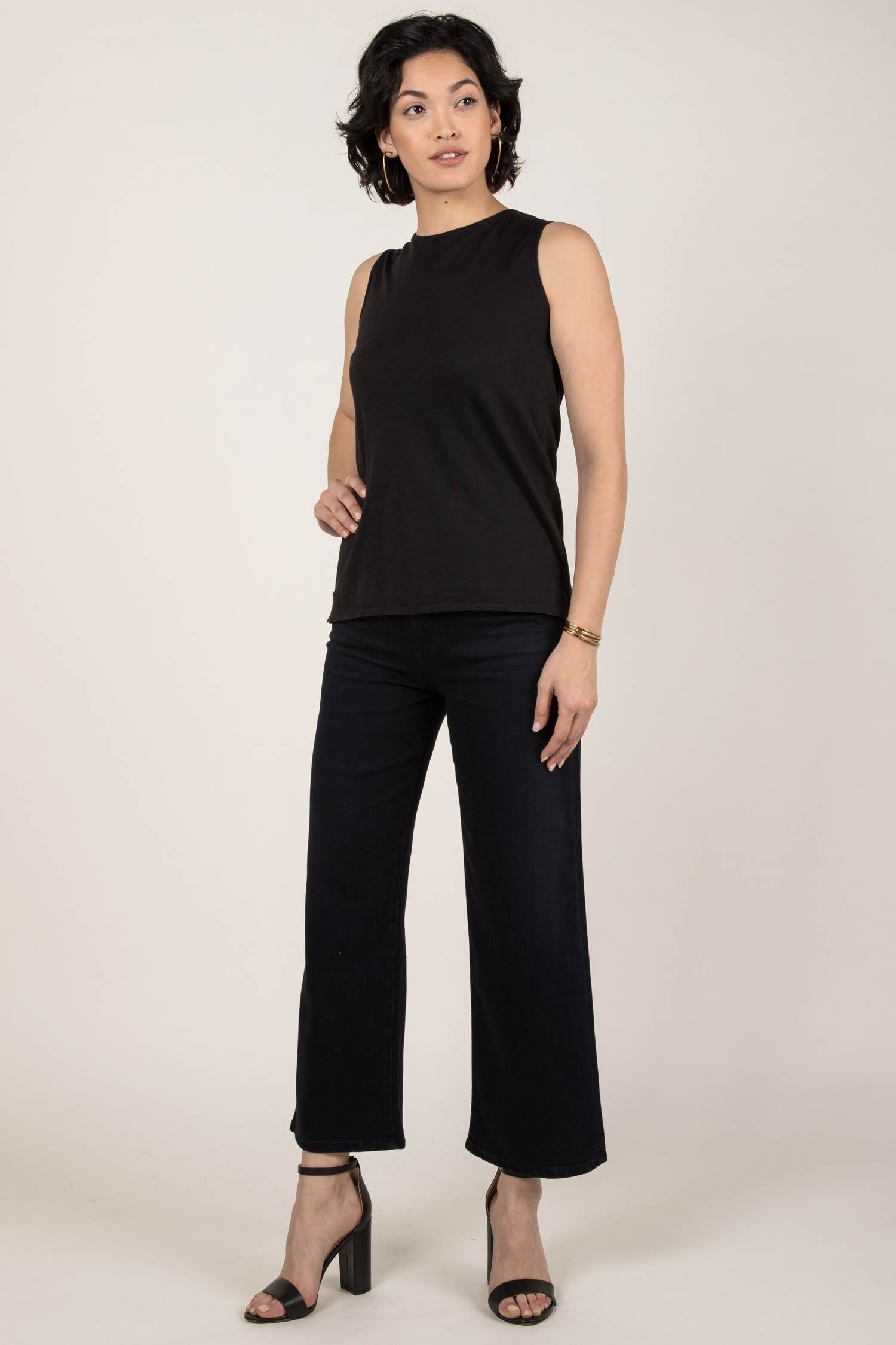 Womens Organic Cotton Tank Top | Essential Slub Shell Blouse | Black