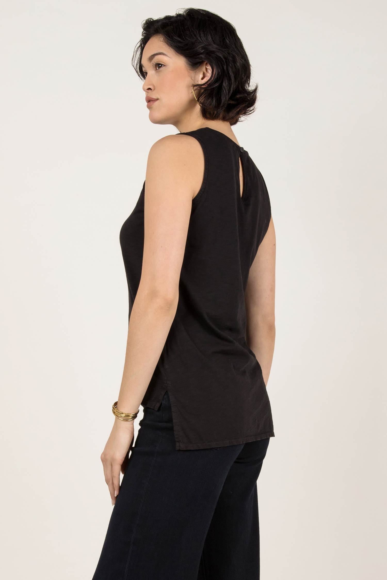 Womens Organic Cotton Tank Top | Essential Slub Shell Blouse | Black