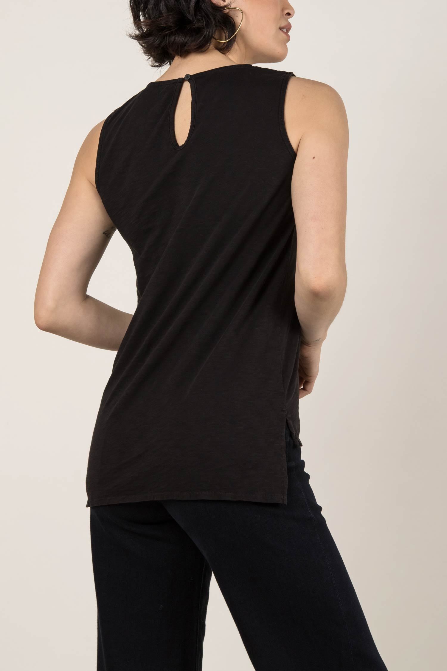 Womens Organic Cotton Tank Top | Essential Slub Shell Blouse | Black