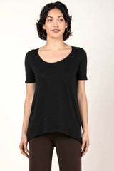 Womens Organic Cotton Tee Shirt | Essential Slub U Neck Top | Black