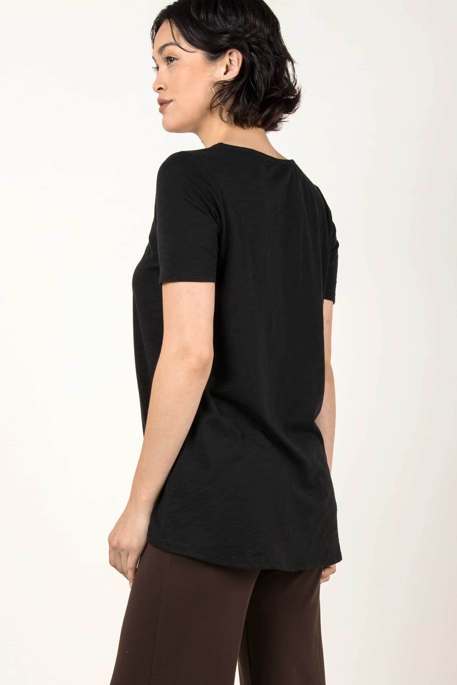 Womens Organic Cotton Tee Shirt | Essential Slub U Neck Top | Black