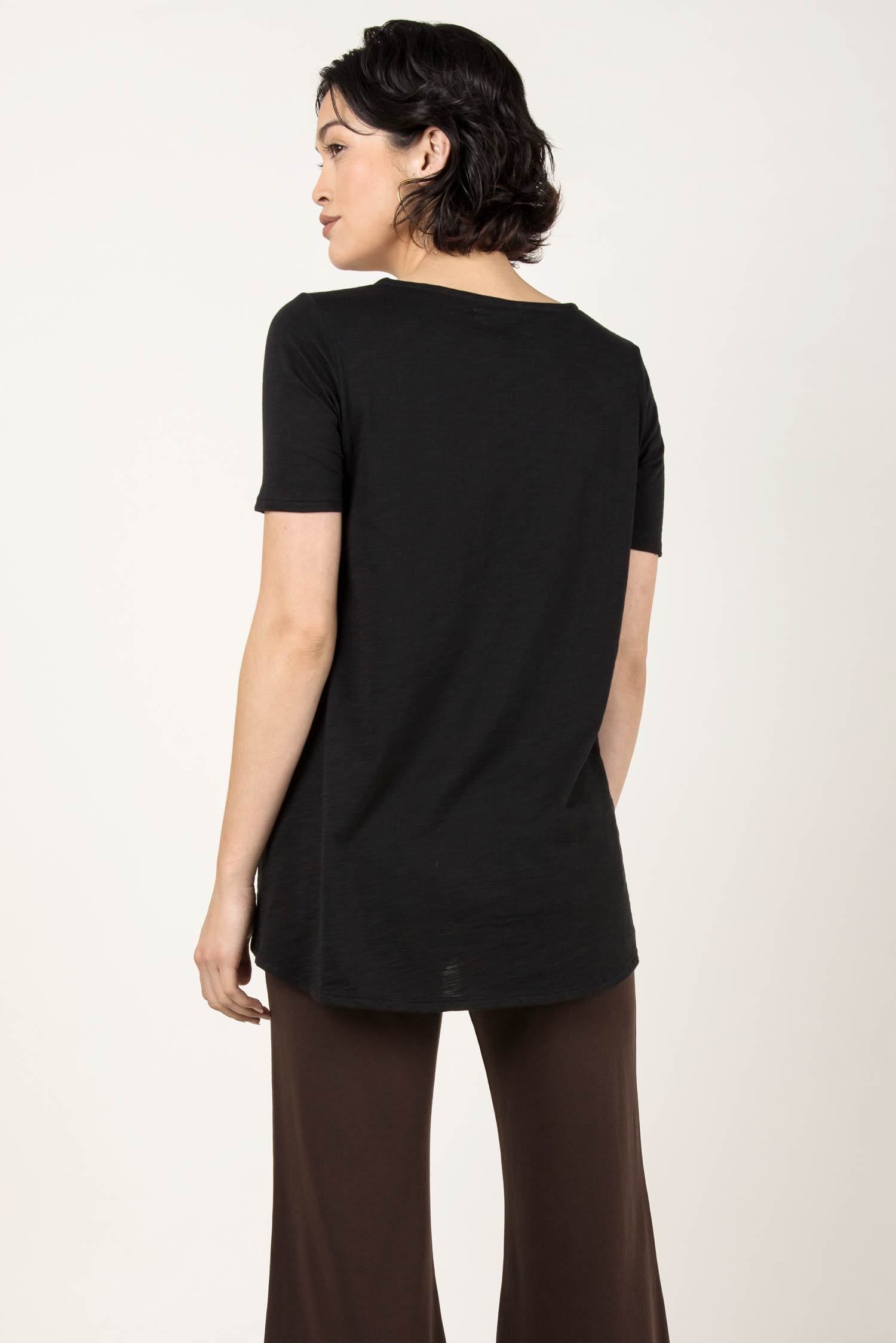 Womens Organic Cotton Tee Shirt | Essential Slub U Neck Top | Black