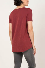 Womens Organic Cotton Tee Shirt | Essential Slub U Neck Top | Cherry Red