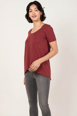 Womens Organic Cotton Tee Shirt | Essential Slub U Neck Top | Cherry Red