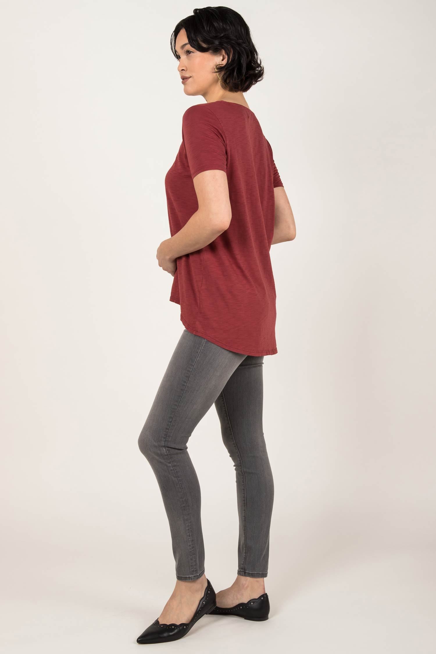 Womens Organic Cotton Tee Shirt | Essential Slub U Neck Top | Cherry Red