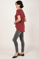 Womens Organic Cotton Tee Shirt | Essential Slub U Neck Top | Cherry Red