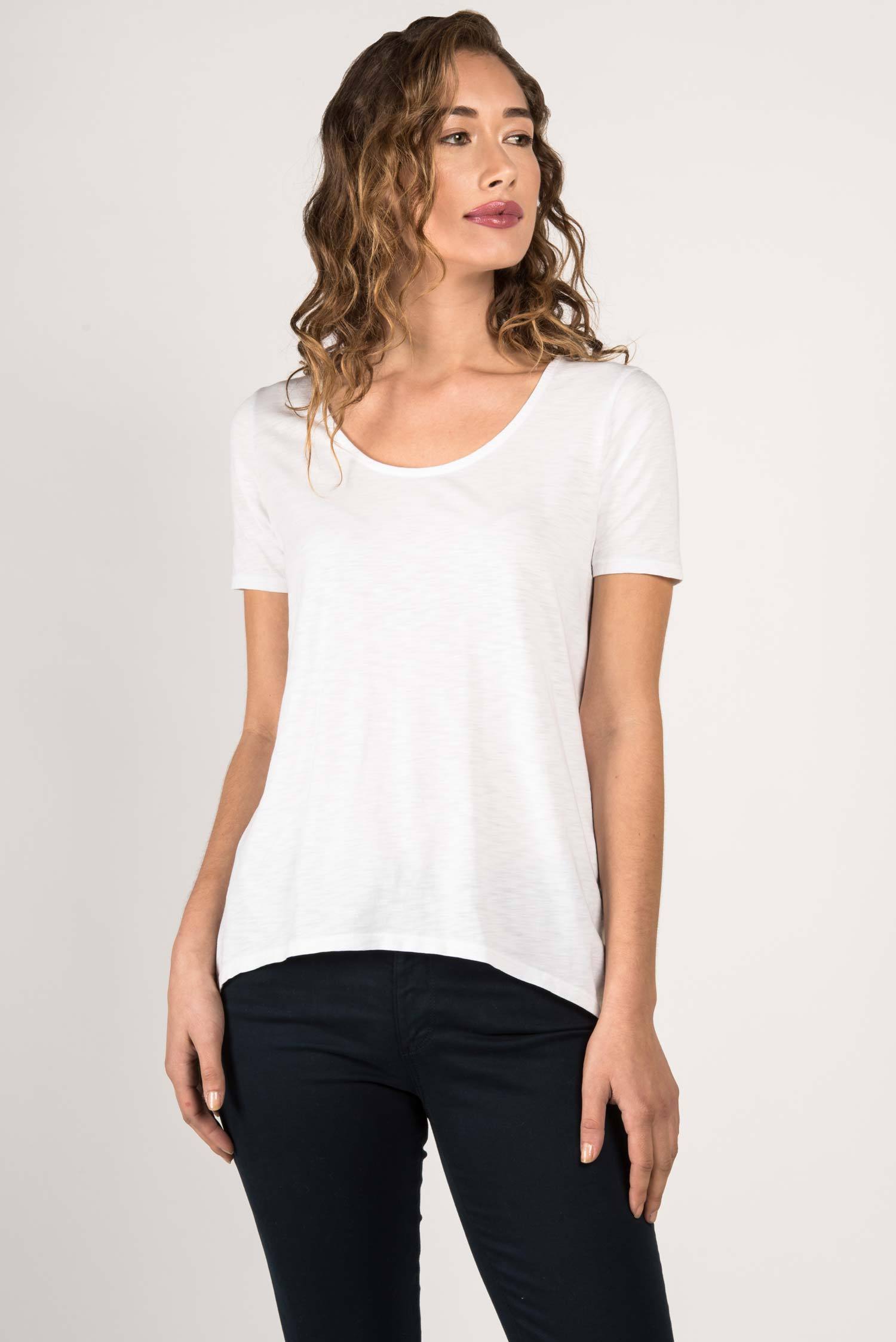 Womens Organic Cotton Tee Shirt | Essential Slub U Neck Top | White