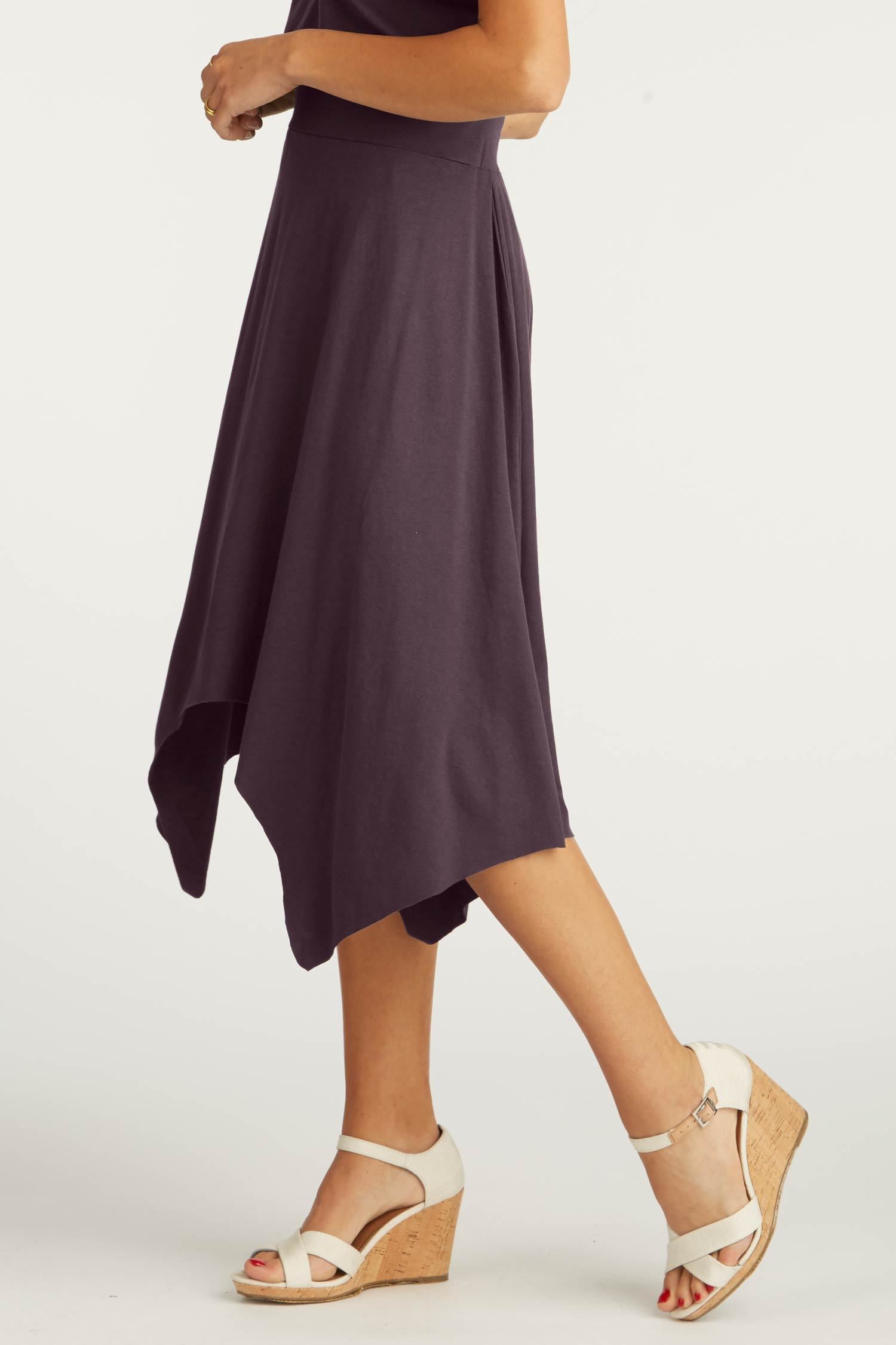 Womens Organic Cotton Skirts | Handkerchief Hem Skirt | Plum Purple | Indigenous