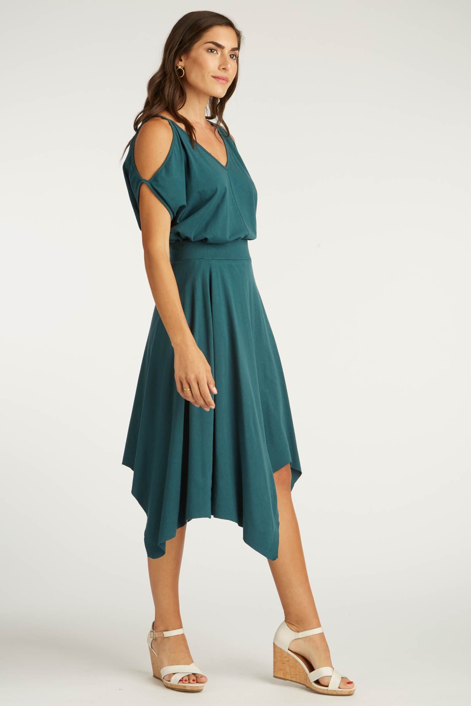 Womens Organic Cotton Skirts | Handkerchief Hem Skirt | Jade Blue Green | Indigenous