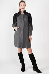 Womens Knit and Boiled Wool Alpaca Coat | Gray Black