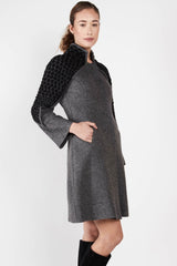 Womens Knit and Boiled Wool Alpaca Coat | Gray Black